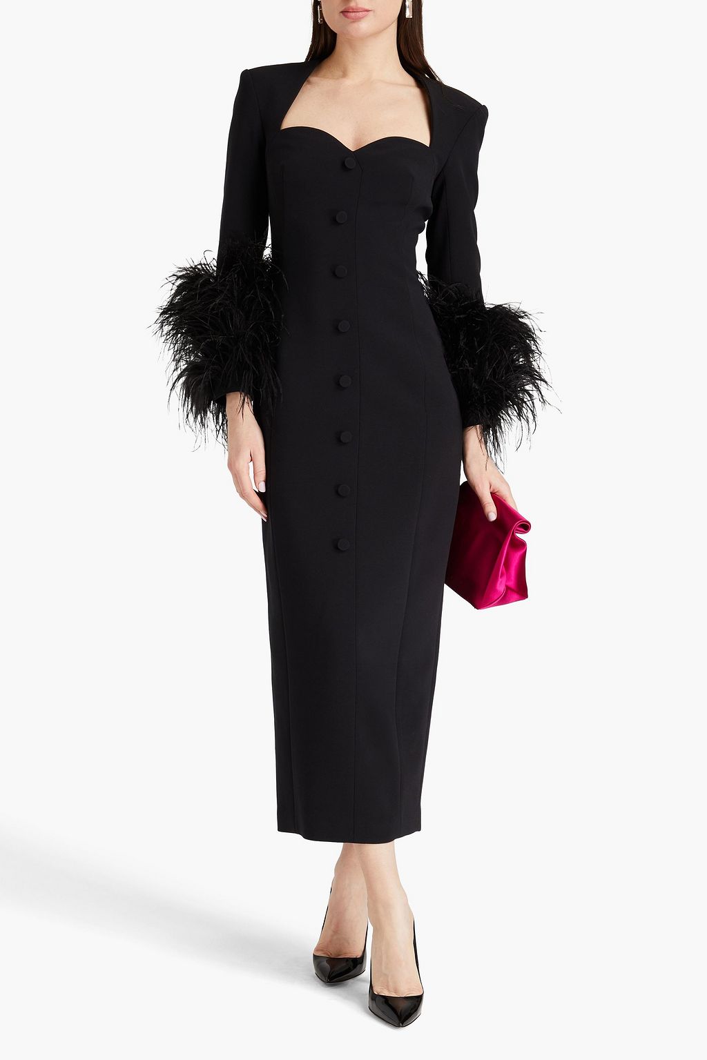 HUISHAN ZHANG Fontaine feather-trimmed crepe midi dress
