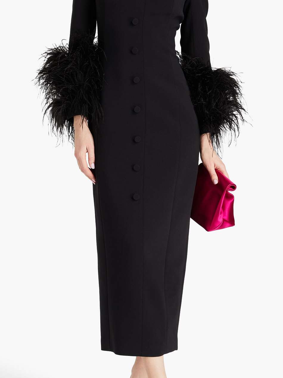 fontaine feather-trimmed crepe midi dress
