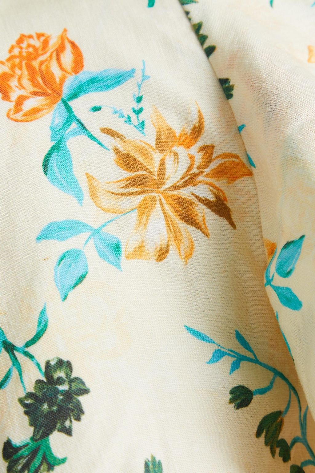 SOLID & STRIPED بلوزة ’’ذا ريناتا’’ قصيرة مصنوعة من مزيج الكتان ومزينة بطبعة الأزهار