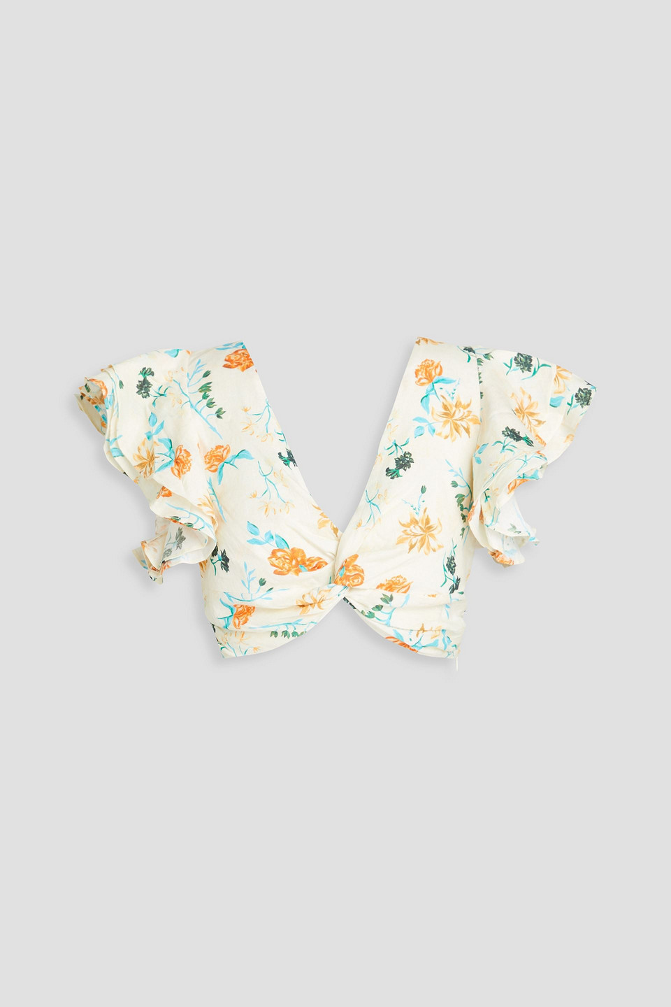 Solid & Striped The Renata Cropped Floral-print Linen-blend Top In Ecru