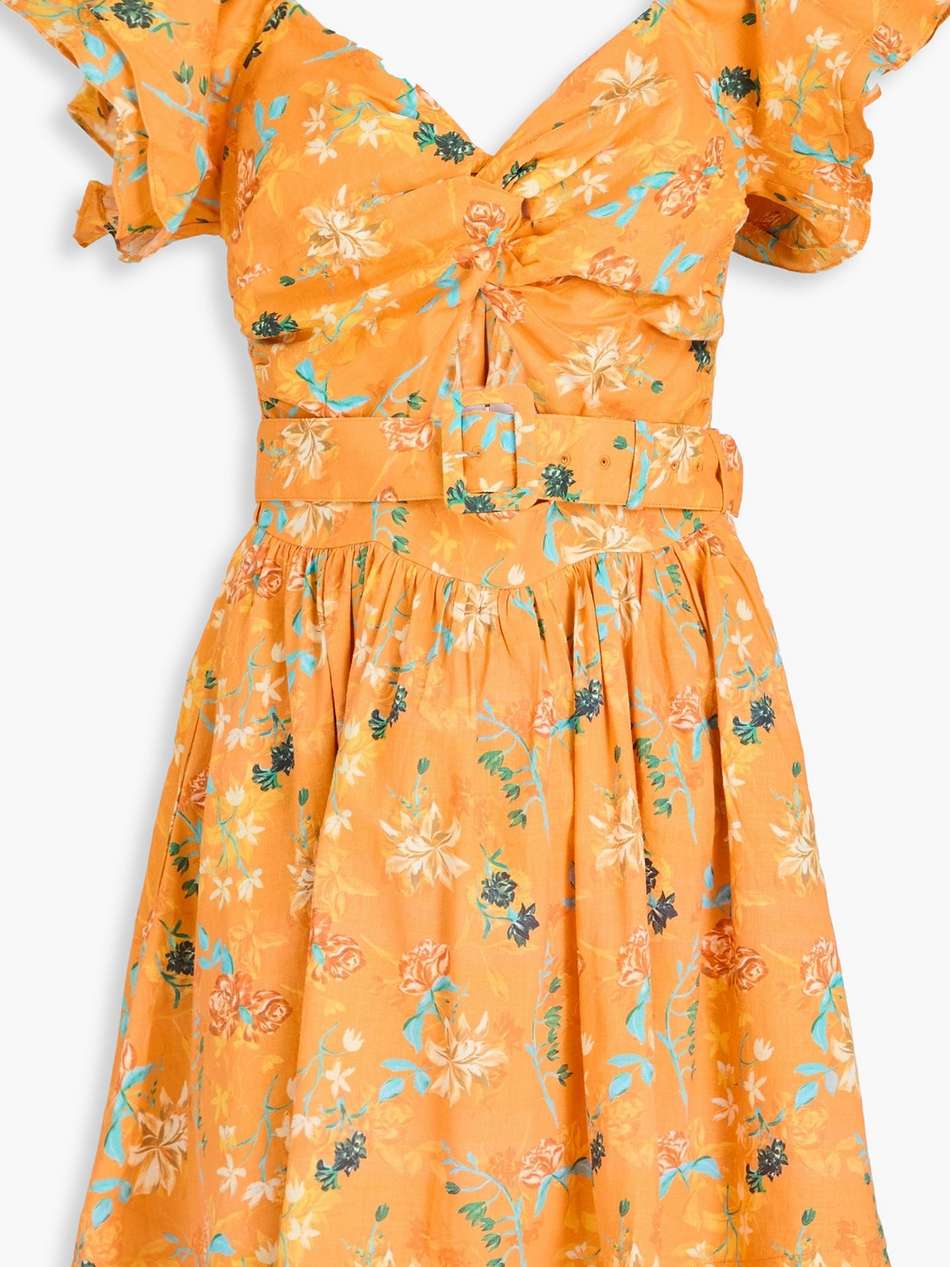 the renata cutout floral-print linen-blend mini dress