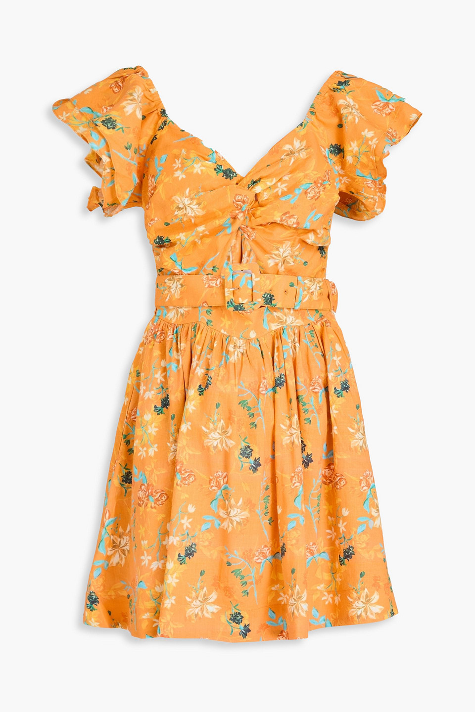 Solid & Striped The Renata Cutout Floral-print Linen-blend Mini Dress In Orange