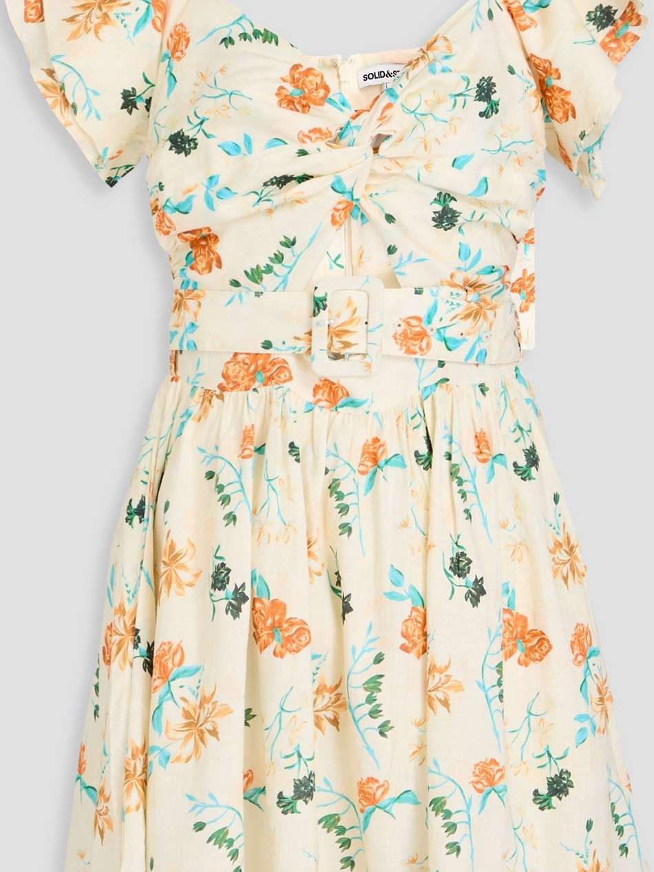 the renata cutout floral-print linen-blend mini dress
