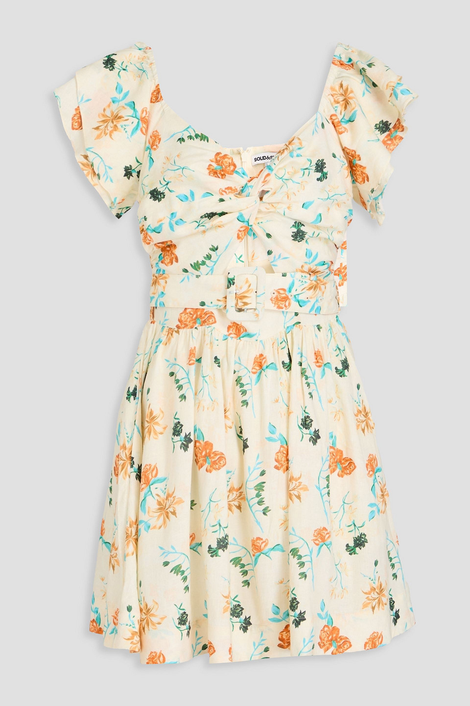 Solid & Striped The Renata Cutout Floral-print Linen-blend Mini Dress In Cream