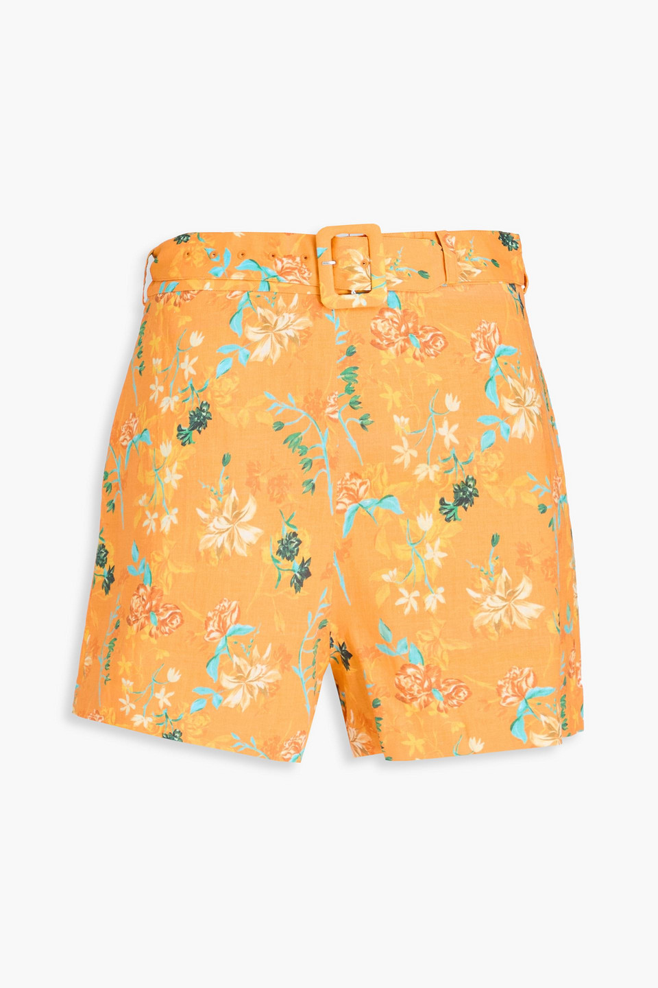 Solid & Striped The Renata Belted Floral-print Linen-blend Shorts In Orange