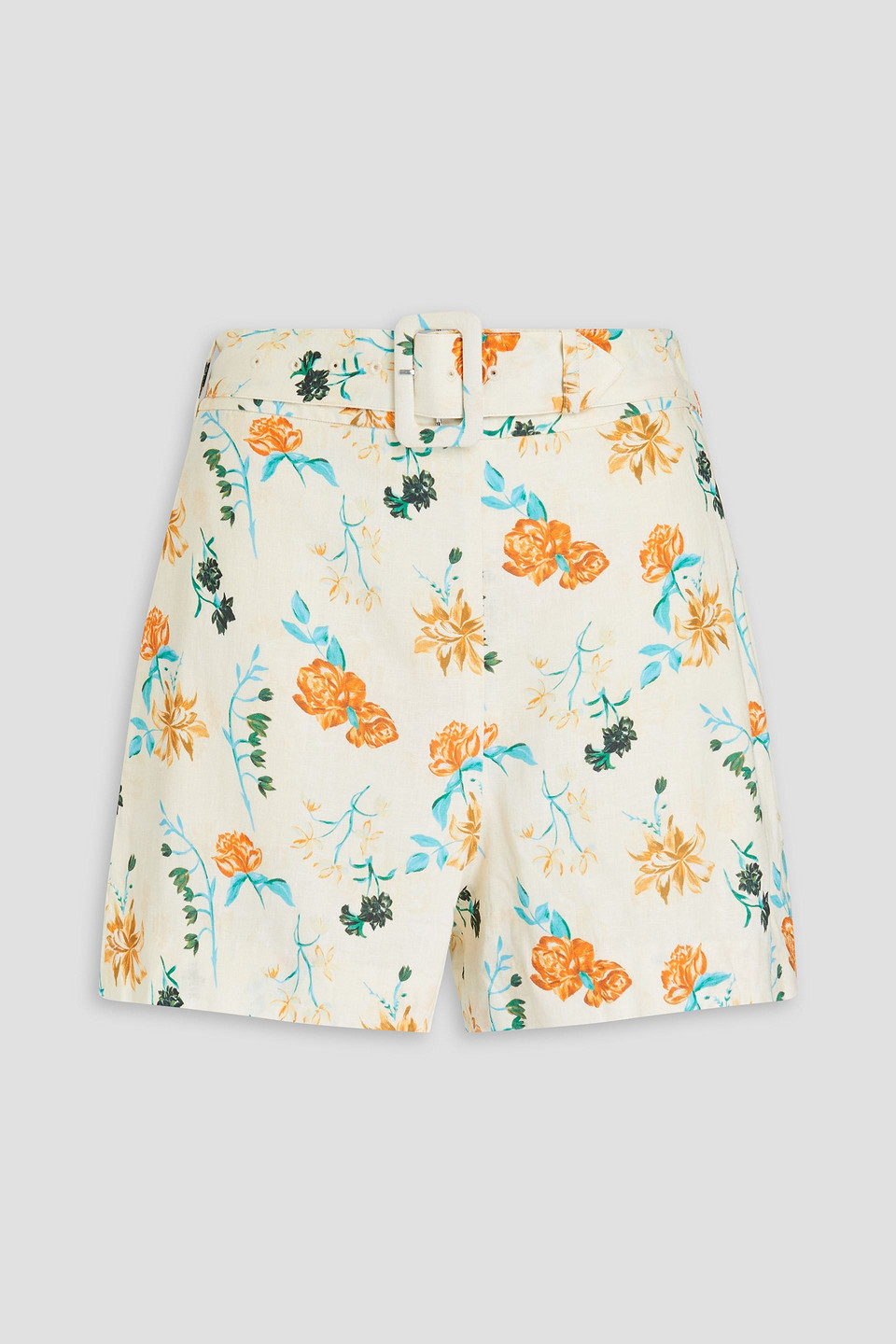 Shop Solid & Striped The Renata Belted Floral-print Linen-blend Shorts In Ecru