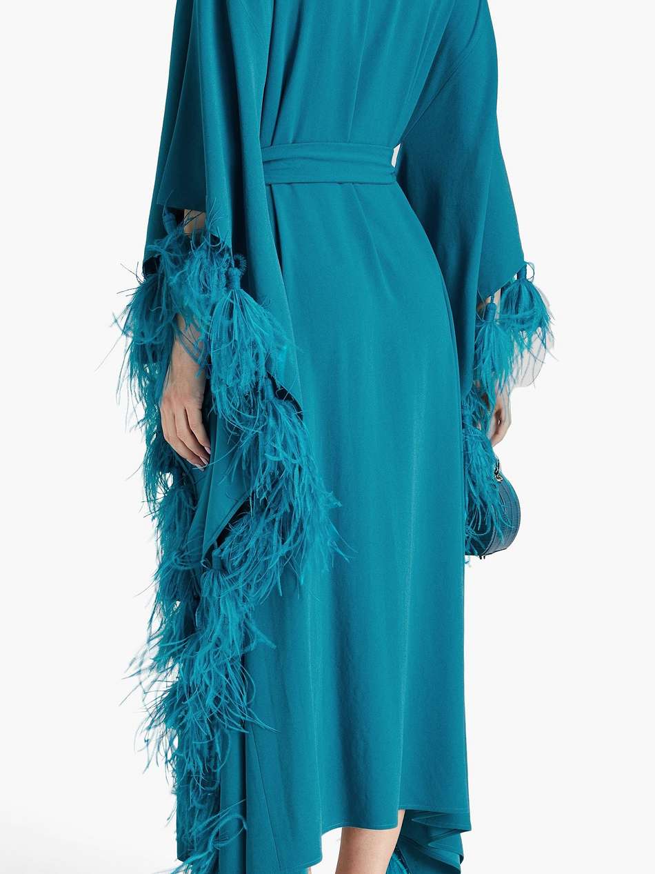 palma belted feather-trimmed crepe kaftan