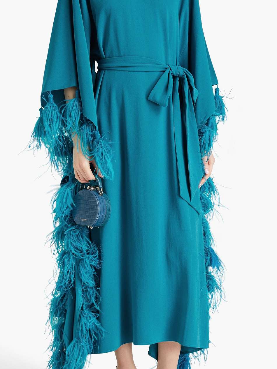 palma belted feather-trimmed crepe kaftan