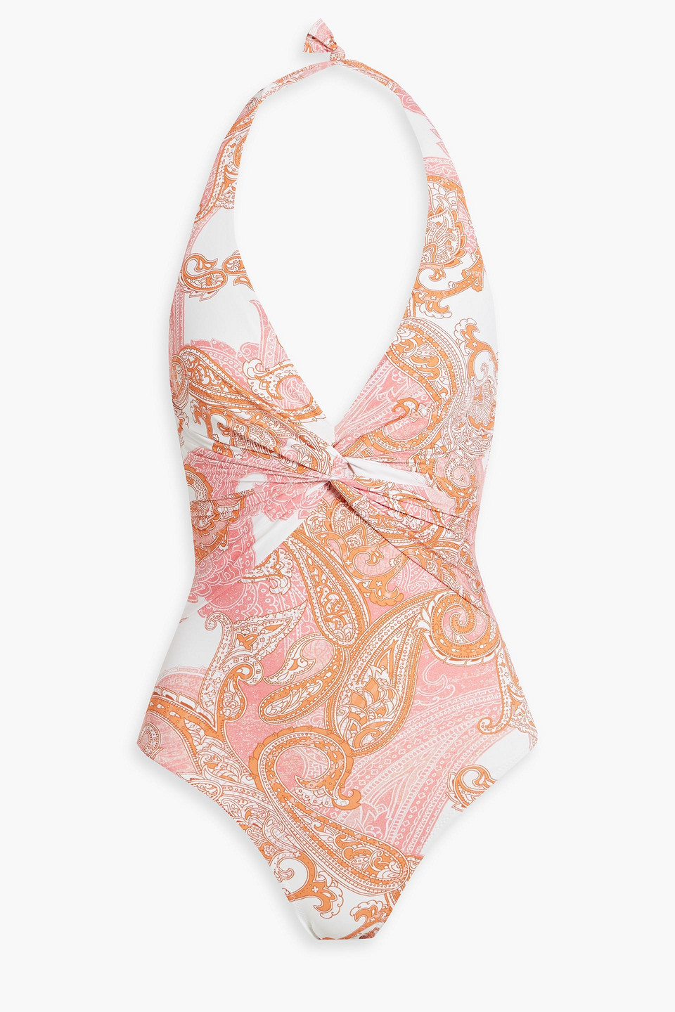 Melissa Odabash Zanzibar Twisted Paisley-print Halterneck Swimsuit In Baby Pink