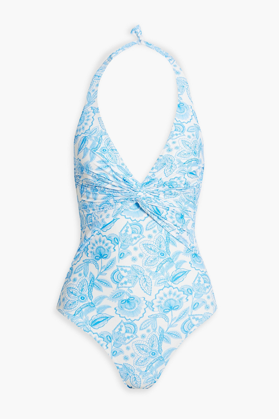 Melissa Odabash Zanzibar Twisted Printed Halterneck Swimsuit In Azure