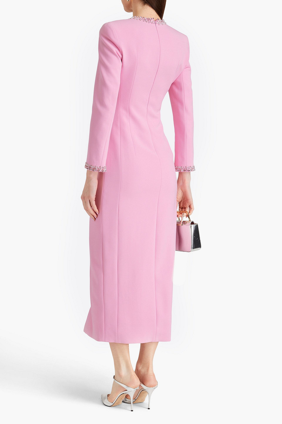 Shop Huishan Zhang Eleanor Crystal-embellished Crepe Midi Dress In Baby Pink