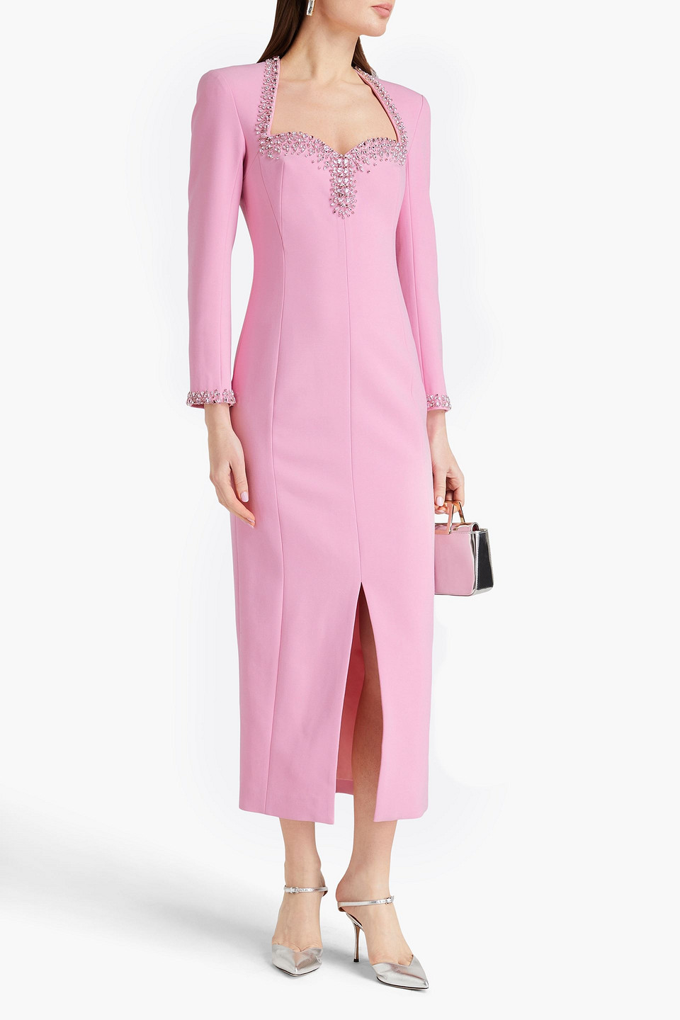 Shop Huishan Zhang Eleanor Crystal-embellished Crepe Midi Dress In Baby Pink