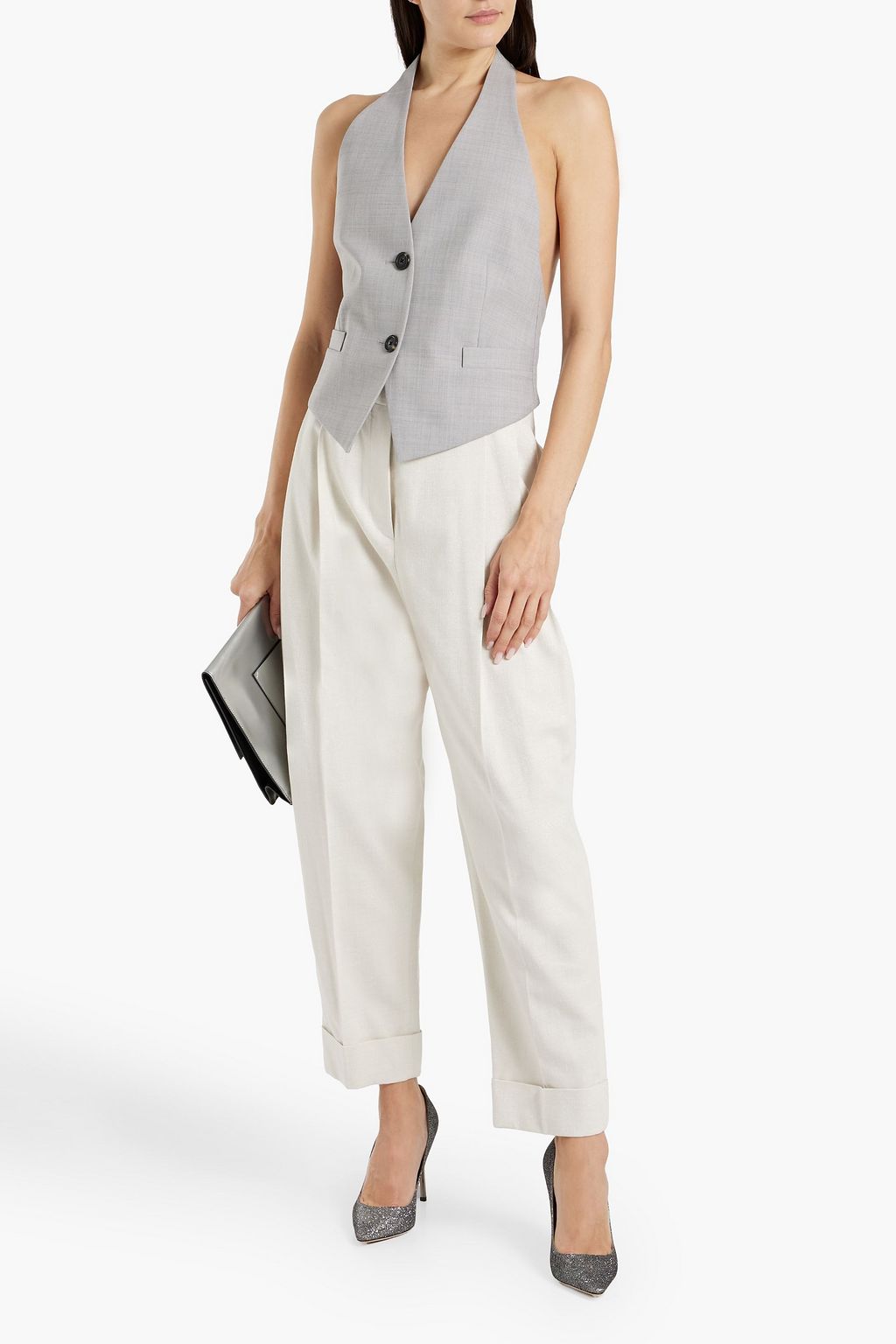 BRUNELLO CUCINELLI Bead-embellished metallic cotton-blend tapered pants