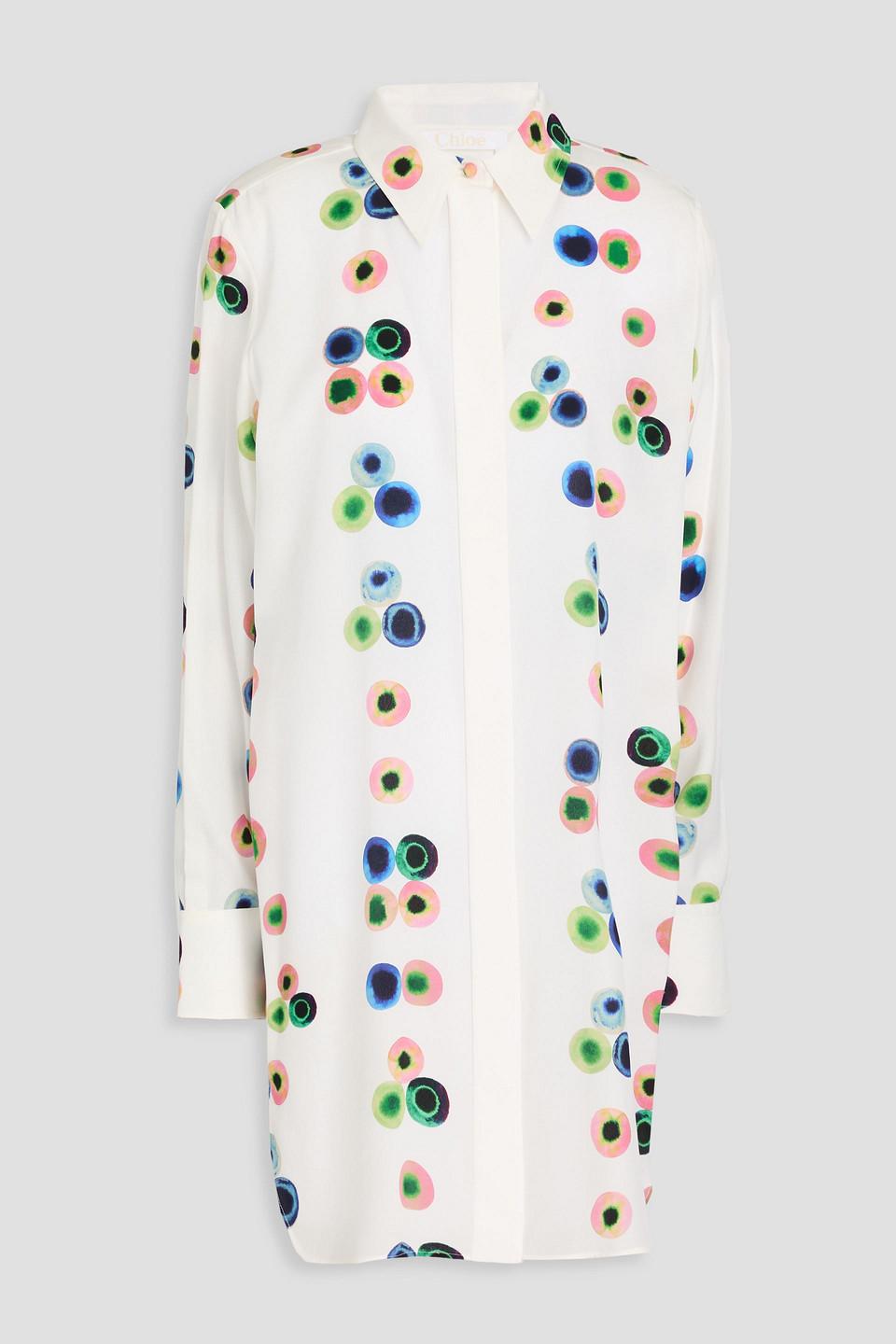 Chloé Polka Dot Patterned Eyes Silk Shirt Dress In White