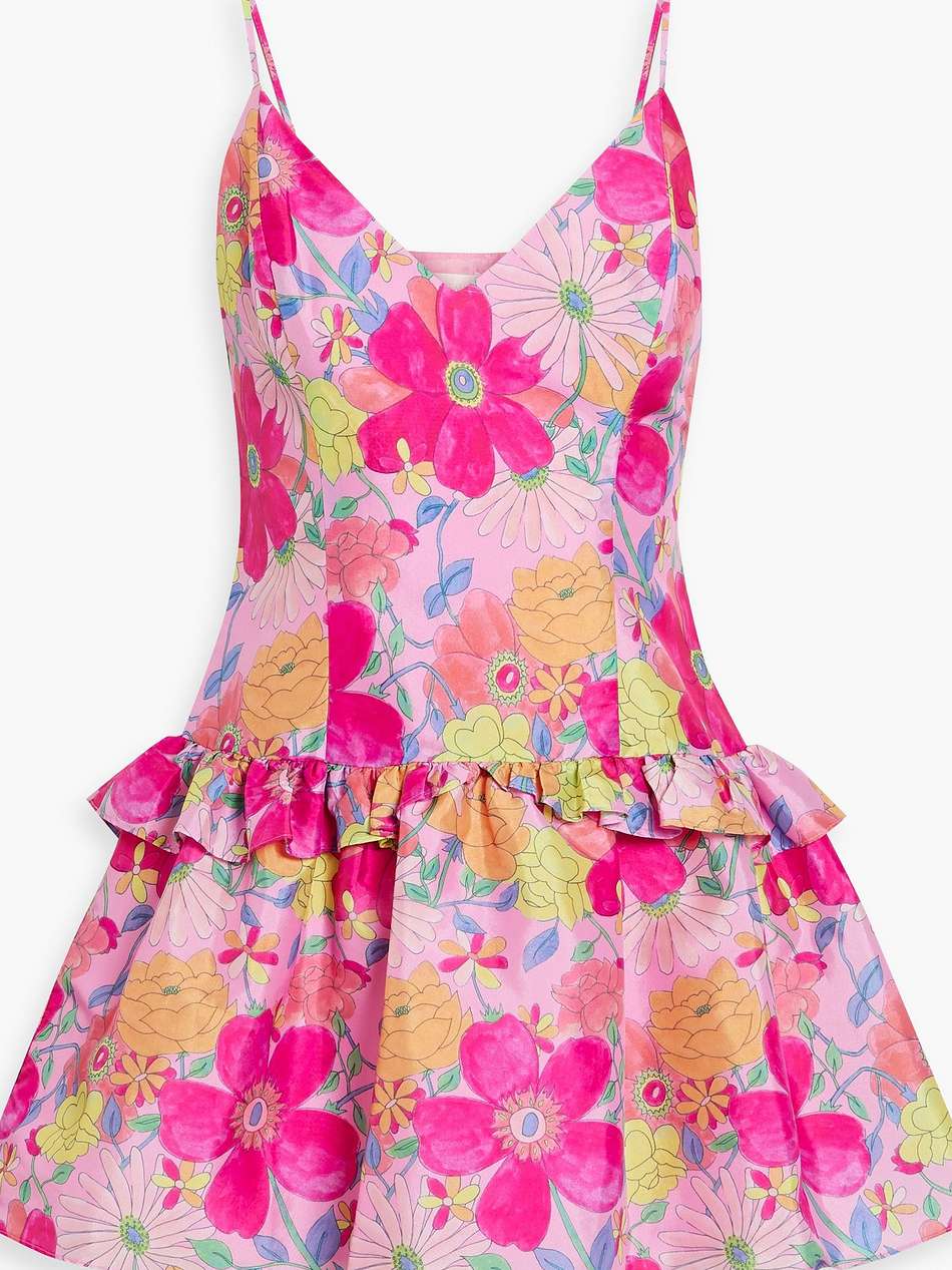 fabienne ruffled floral-print taffeta mini dress