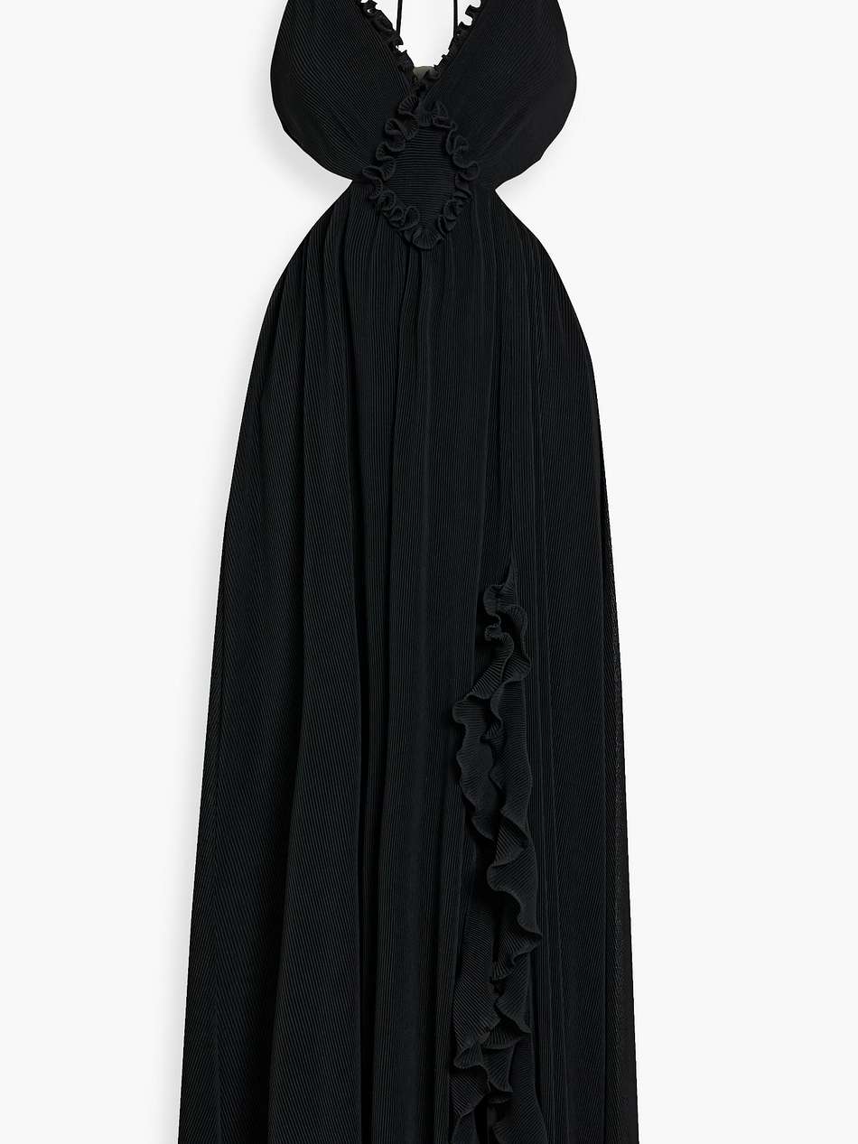 talitha cutout plissé-crepe halterneck maxi dress