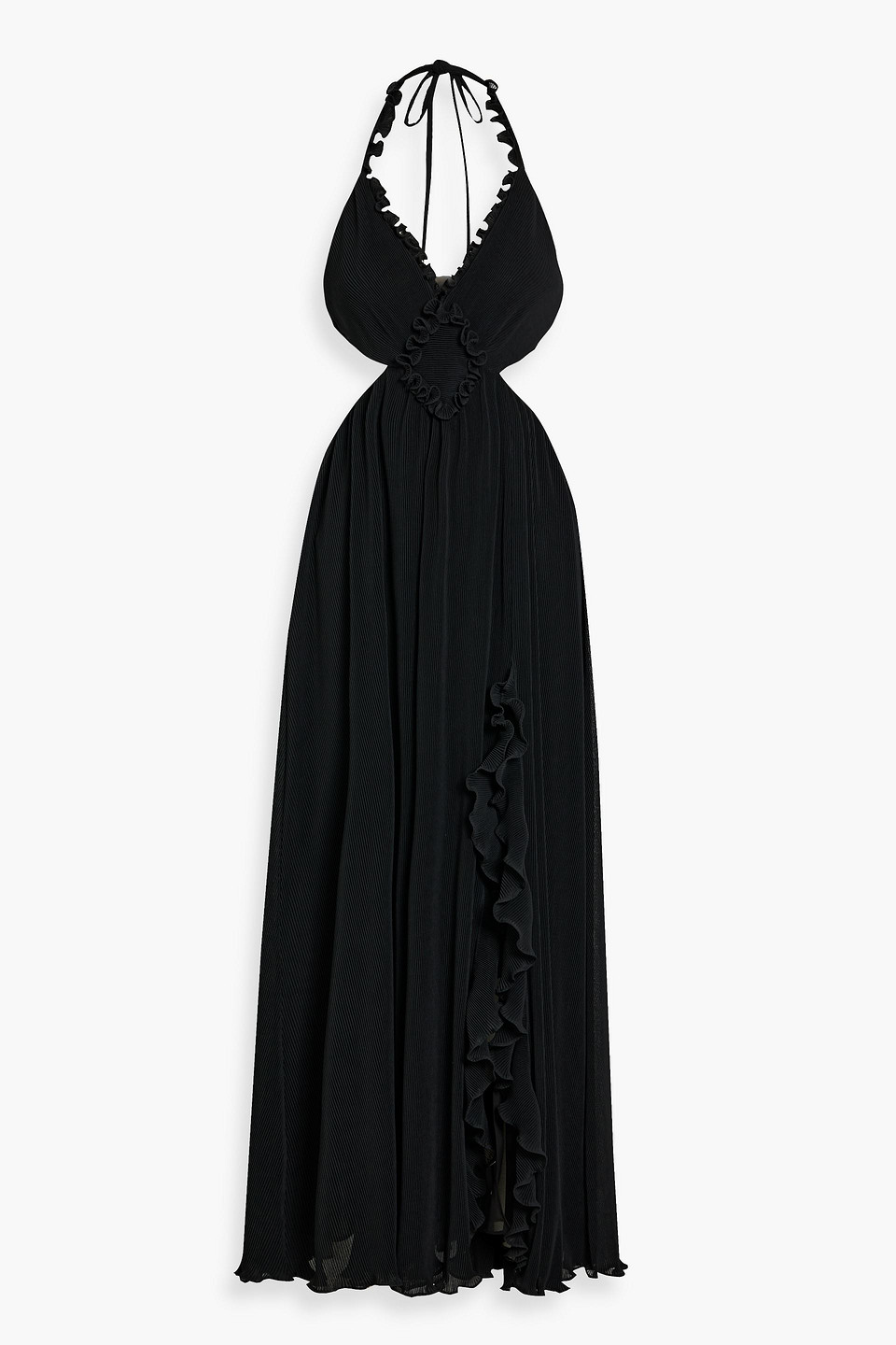 Shop Loveshackfancy Talitha Cutout Plissé-crepe Halterneck Maxi Dress In Black