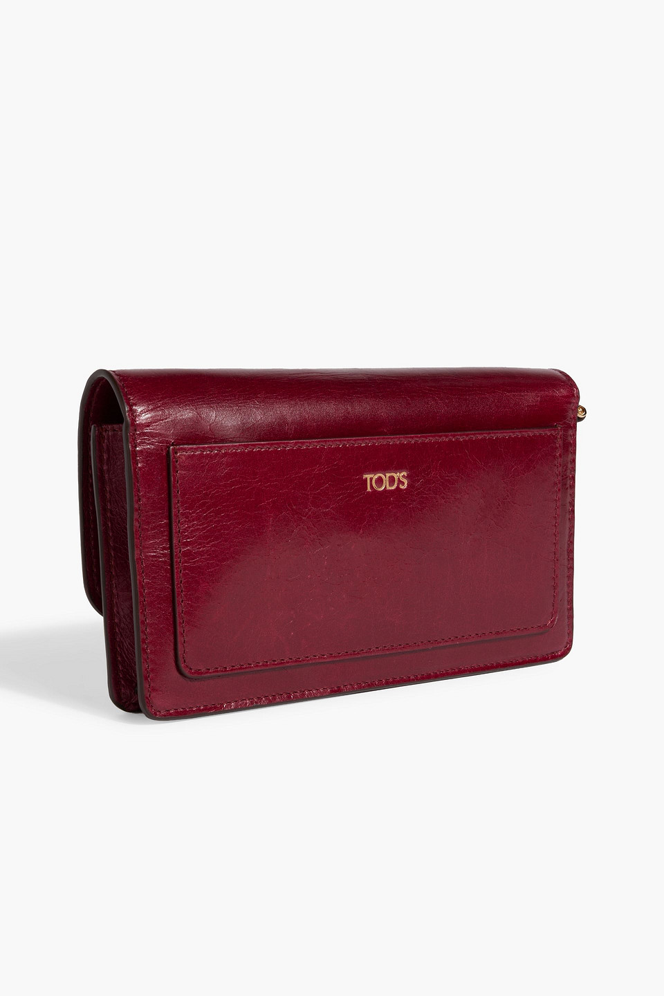 Shop Tod's Crinkled Glossed-leather Shoulder Bag In Claret