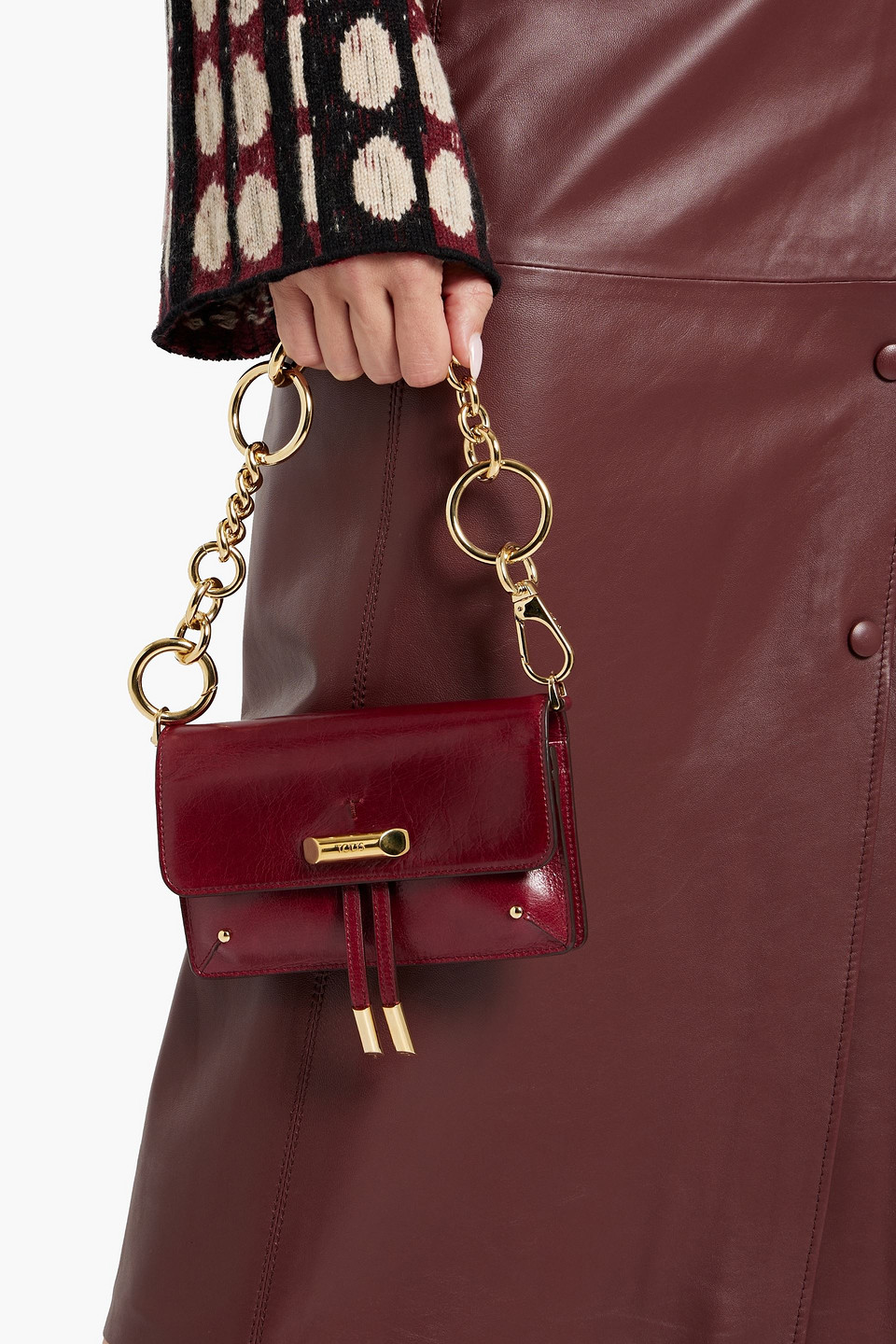 Shop Tod's Crinkled Glossed-leather Shoulder Bag In Claret