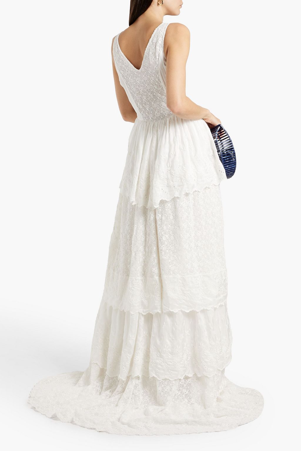 LOVESHACKFANCY Sarabi tiered broderie anglaise cotton and lace gown