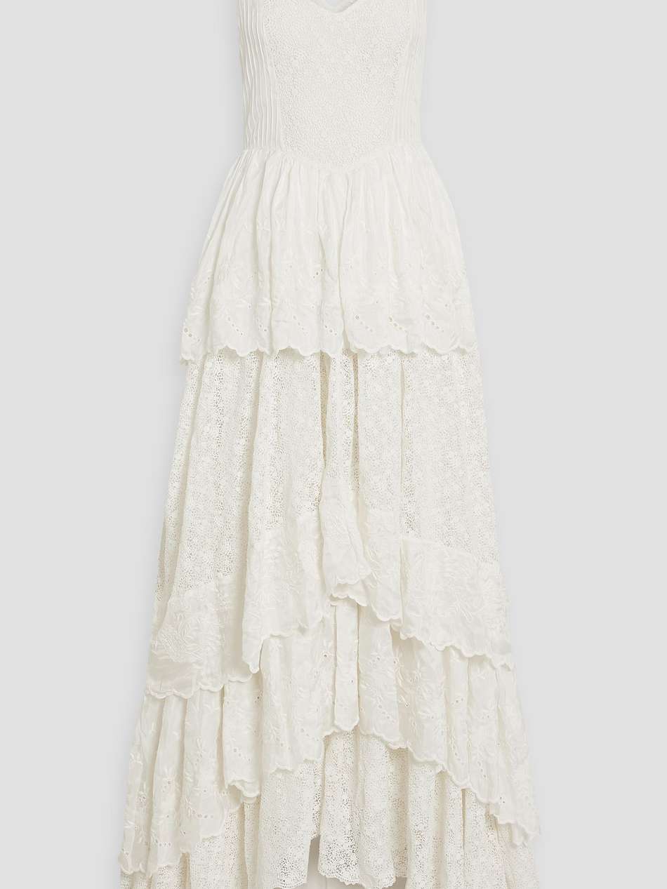 sarabi tiered broderie anglaise cotton and lace gown
