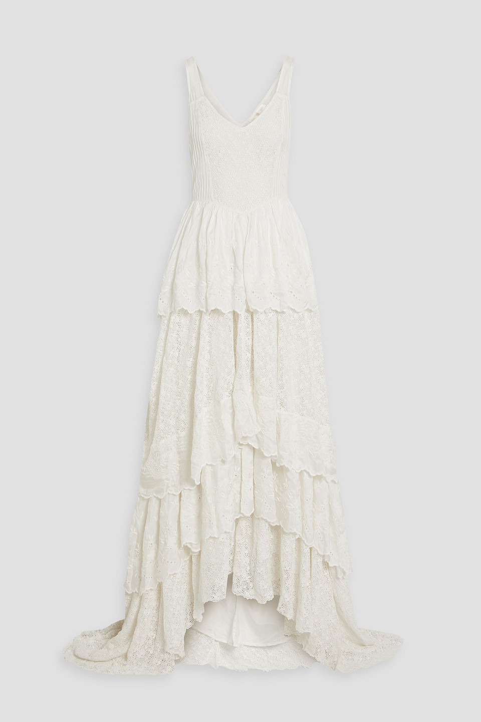 Loveshackfancy Sarabi Tiered Broderie Anglaise Cotton And Lace Gown In White