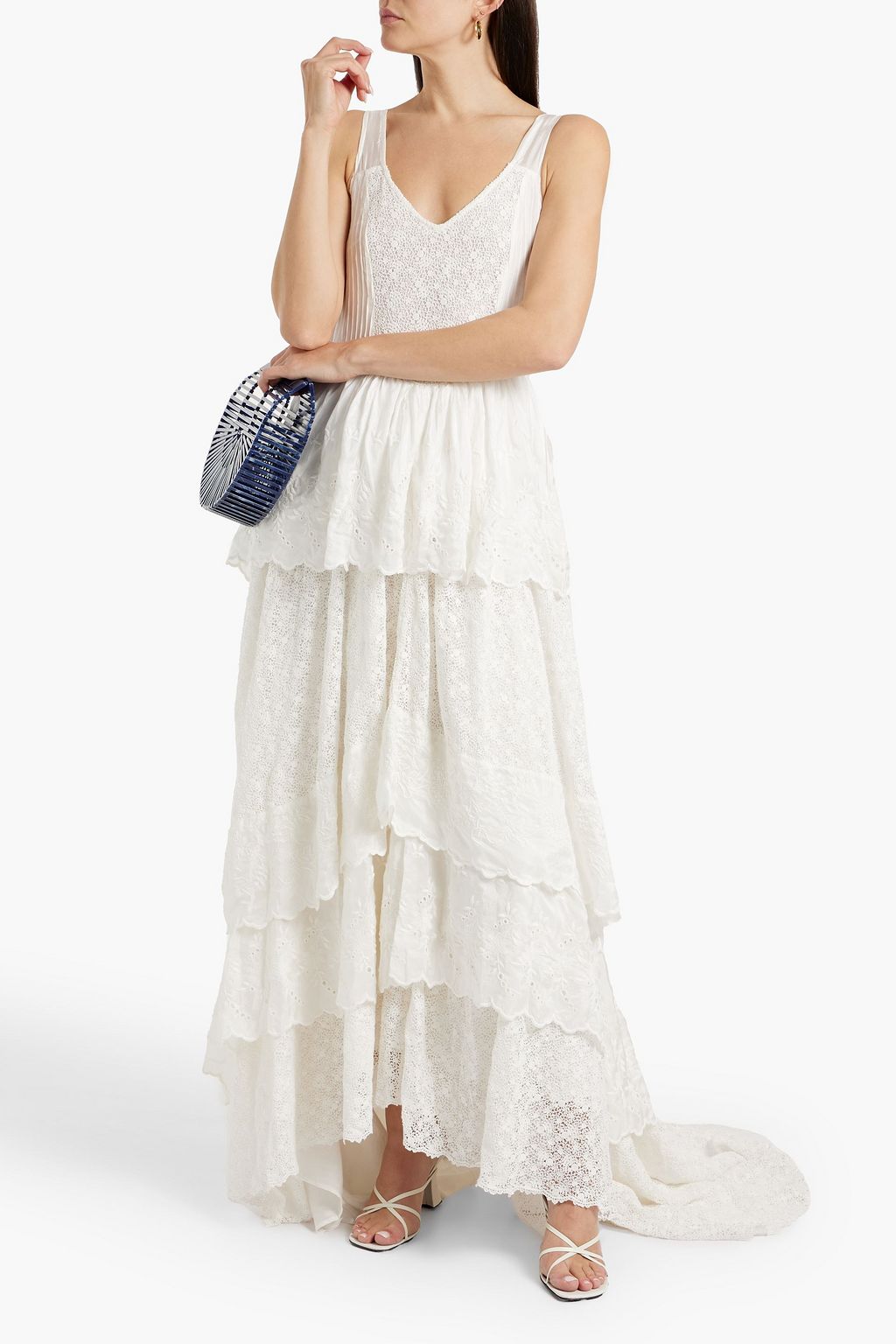 LOVESHACKFANCY Sarabi tiered broderie anglaise cotton and lace gown