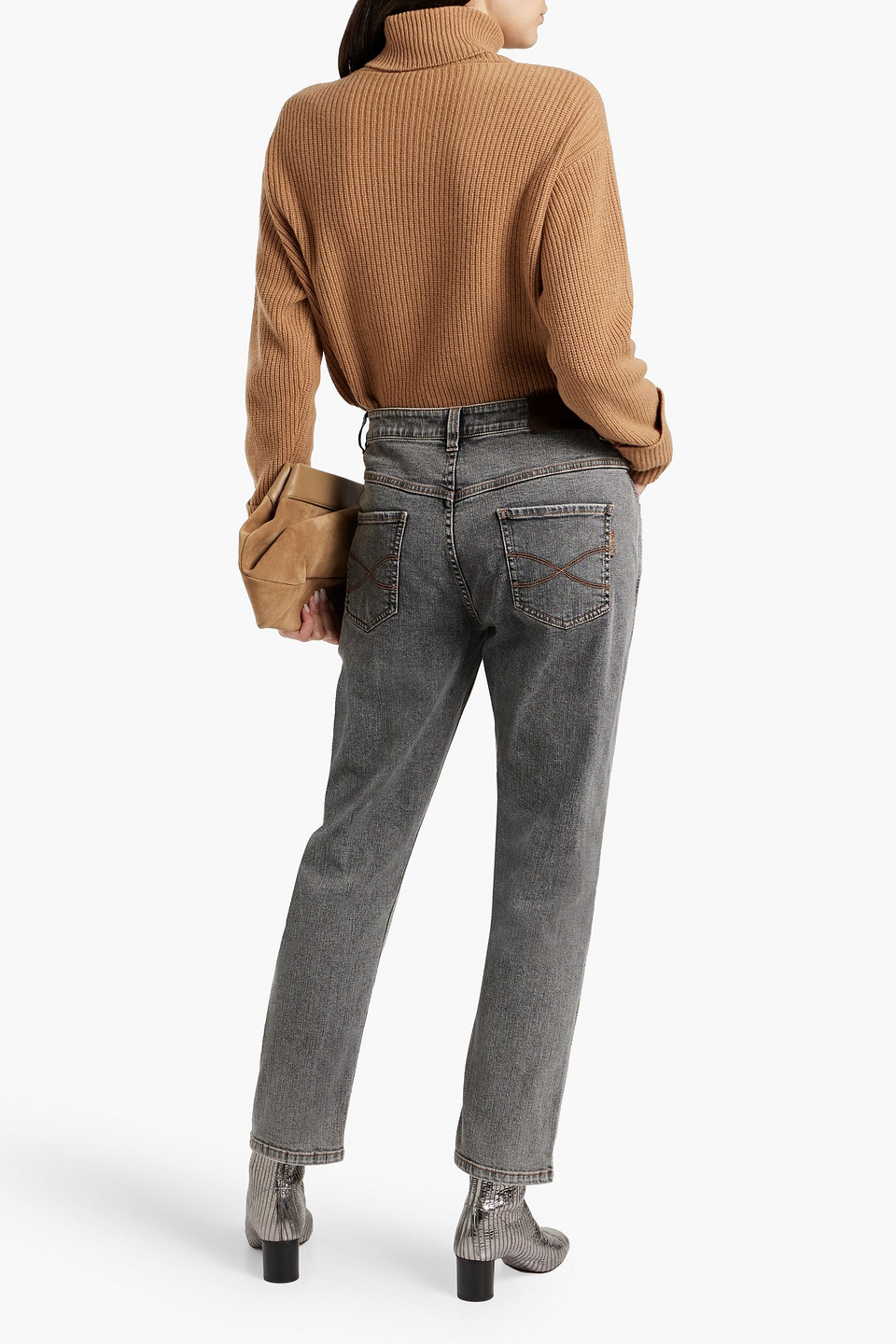 Shop Brunello Cucinelli Faded High-rise Straight-leg Jeans In Gray