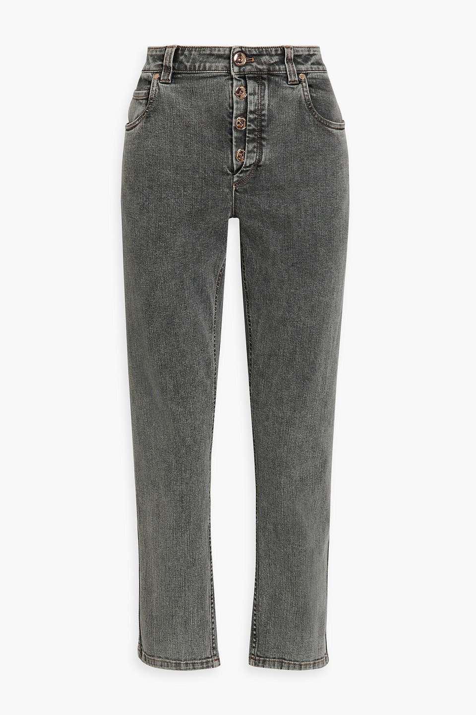 Brunello Cucinelli Faded High-rise Straight-leg Jeans In Grey