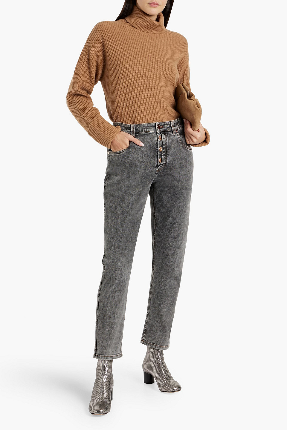 Shop Brunello Cucinelli Faded High-rise Straight-leg Jeans In Gray