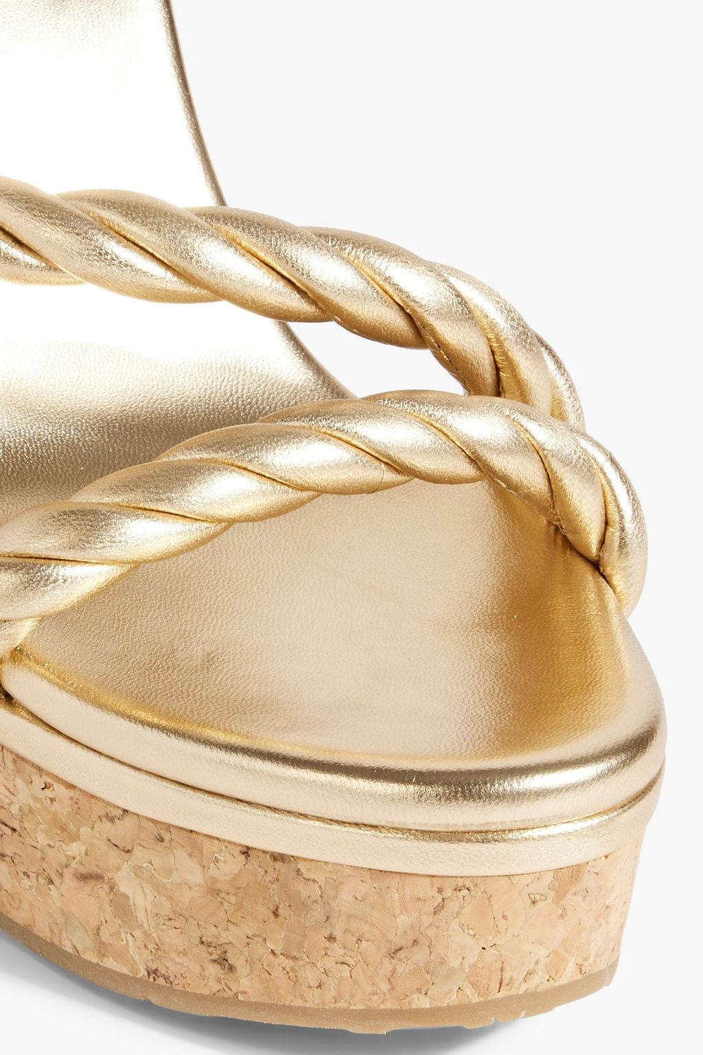 JIMMY CHOO Diosa 130 twisted metallic leather wedge sandals