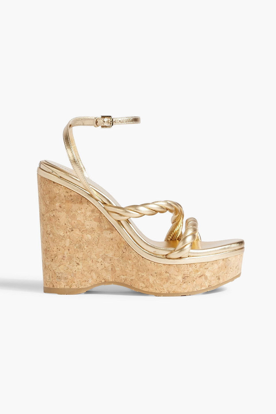 Jimmy Choo Diosa 130 Twisted Metallic Leather Wedge Sandals In Gold