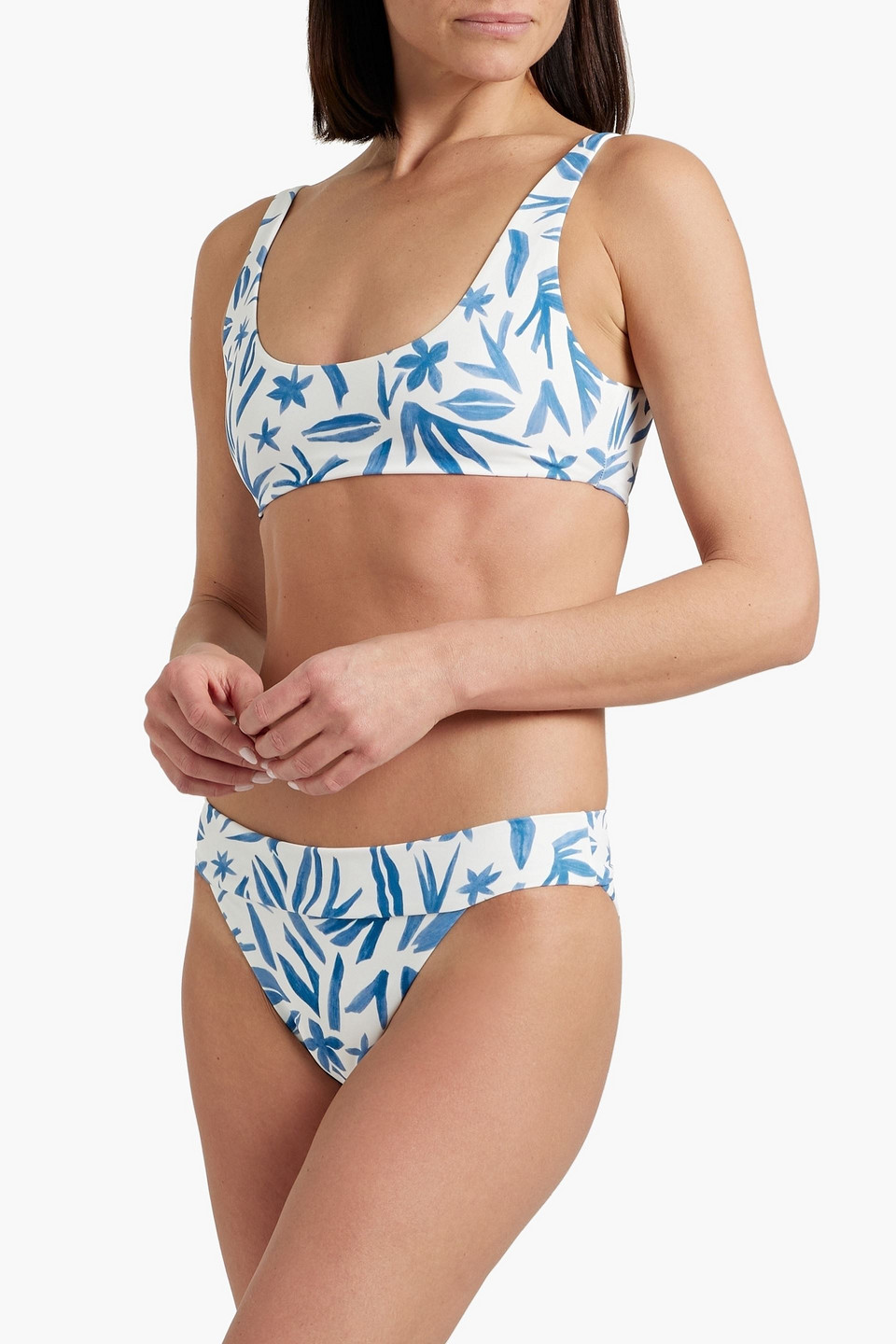 Shop Onia Karina Printed Mid-rise Bikini Briefs In Blue