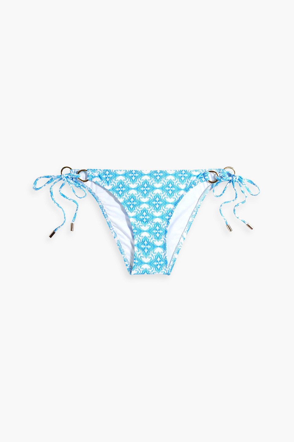 Melissa Odabash Tortola Ring-embellished Printed Low-rise Bikini Briefs In Azure