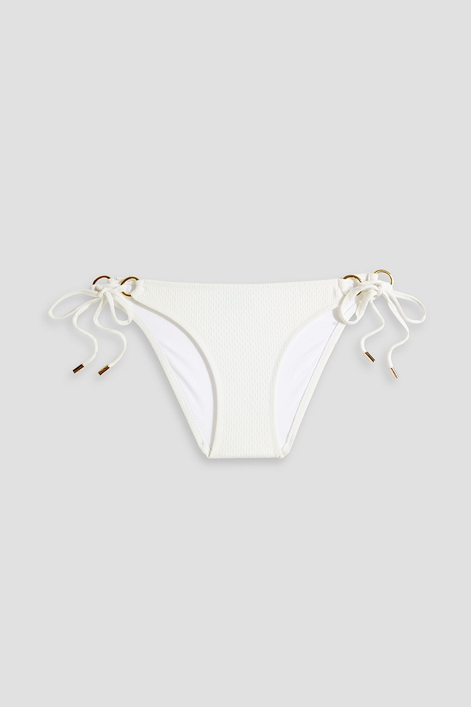 Melissa Odabash Venice Ring-embellished Stretch-seersucker Low-rise Bikini Briefs In White