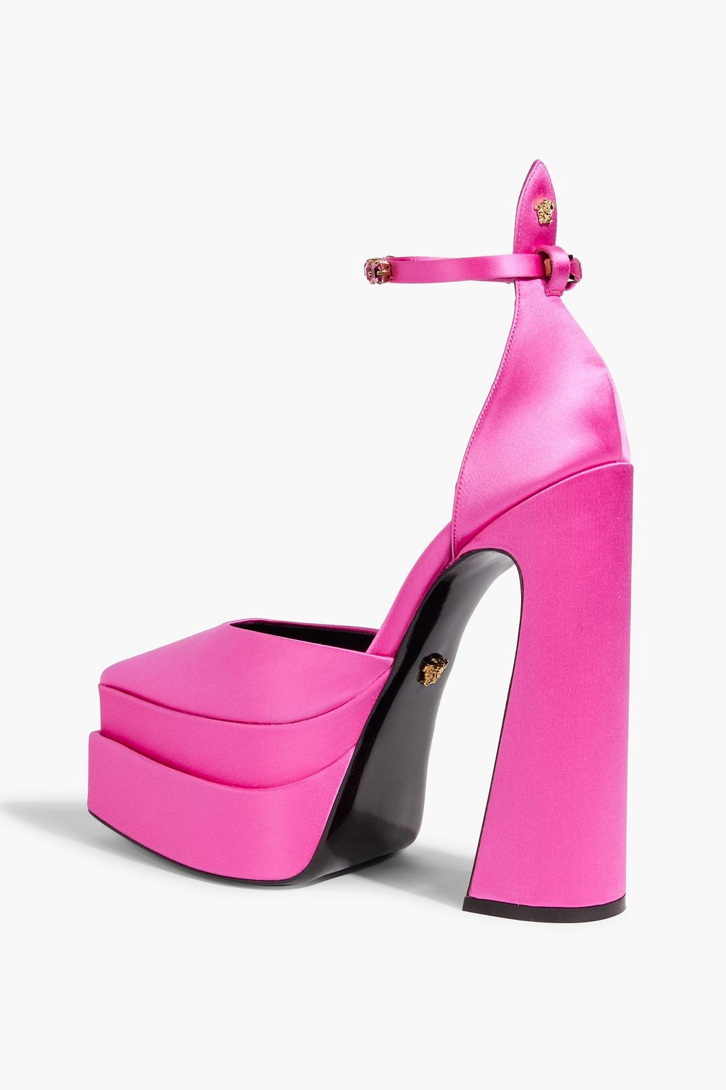 VERSACE Crystal-embellished satin platform pumps