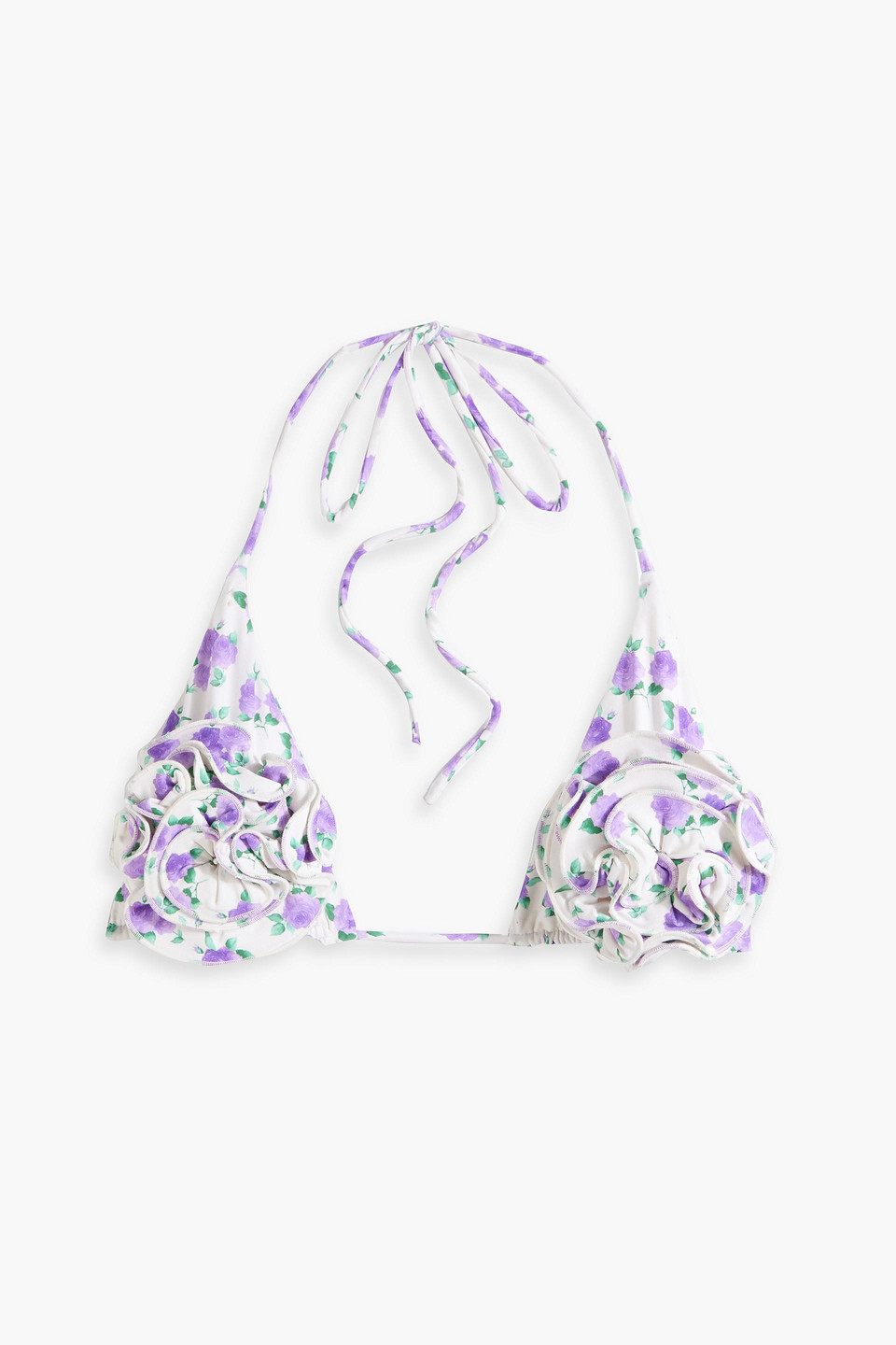 Magda Butrym Appliquéd Floral-print Triangle Bikini Top In Purple