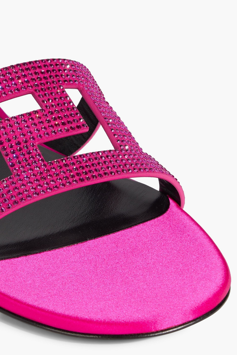 Shop Versace Crystal-embellished Suede Sandals In Bright Pink