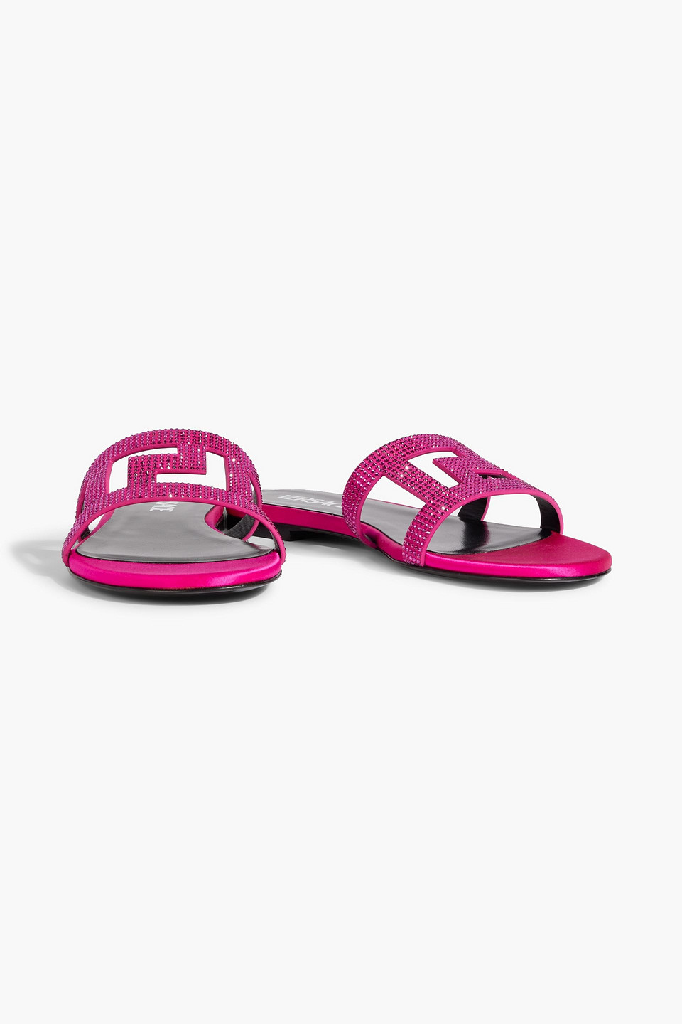 Shop Versace Crystal-embellished Suede Sandals In Bright Pink