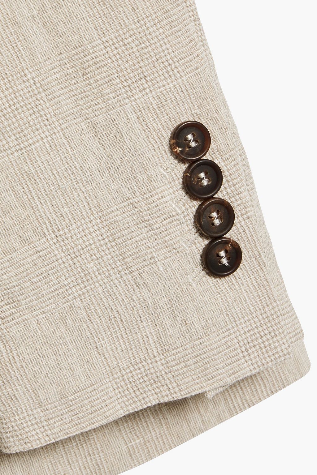 BRUNELLO CUCINELLI Double-breasted bead-embellished checked linen-jacquard blazer
