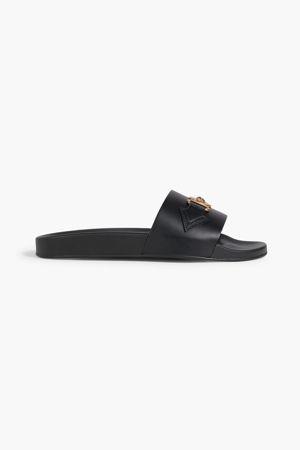 Shop Versace La Medusa Embellished Leather Slides In Black