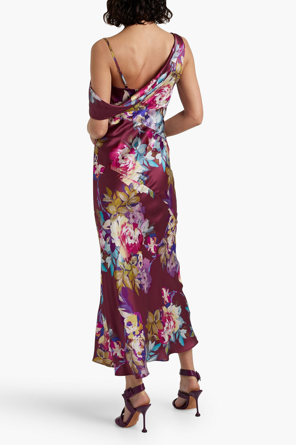 Shop Nicholas Finley Floral-print Hammered Silk-satin Maxi Dress In Plum