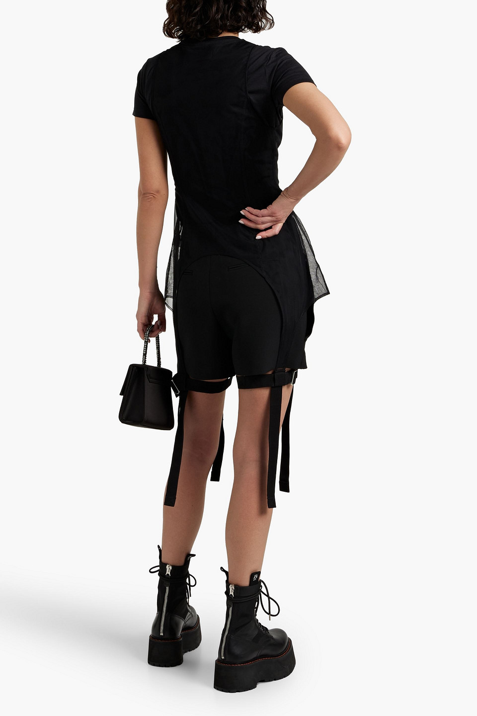 Simone Rocha Strap-detailed Mesh Top In Black