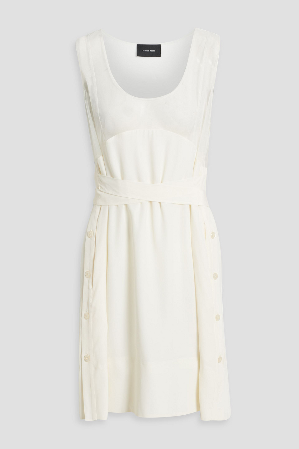 Simone Rocha Mesh-paneled Crepe De Chine Mini Dress In Ivory