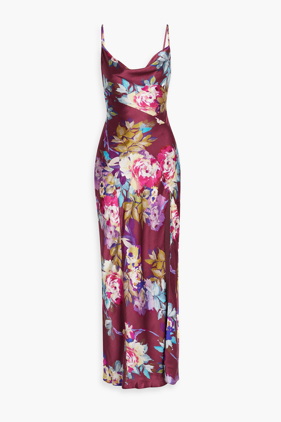 Nicholas Ariel Floral-print Hammered Silk-satin Maxi Dress In Plum