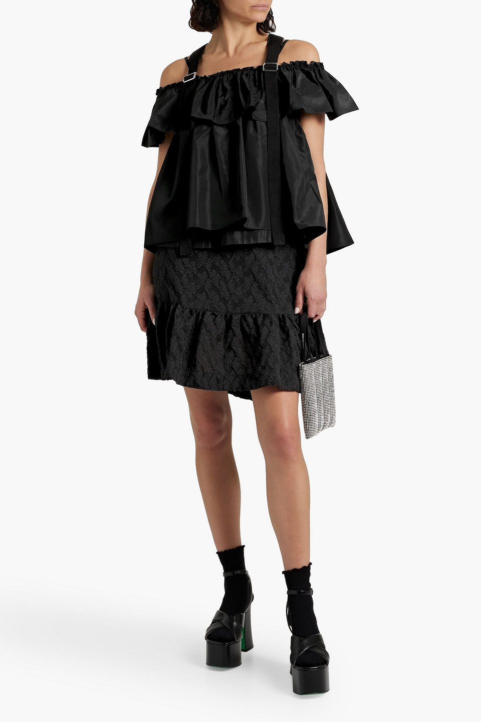 Shop Simone Rocha Ruffled Cloqué Mini Skirt In Black