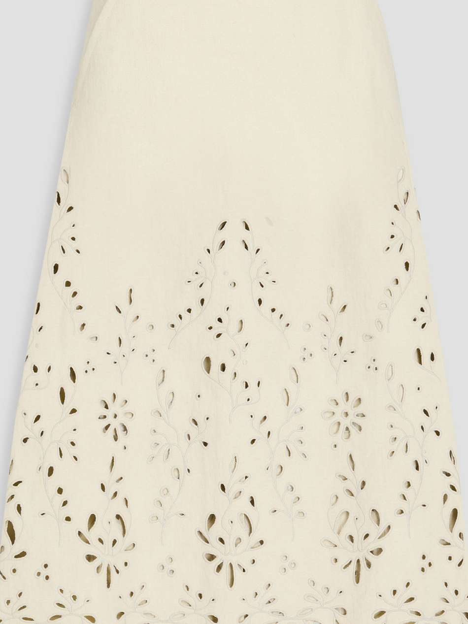 broderie anglaise hemp and paper-blend midi skirt