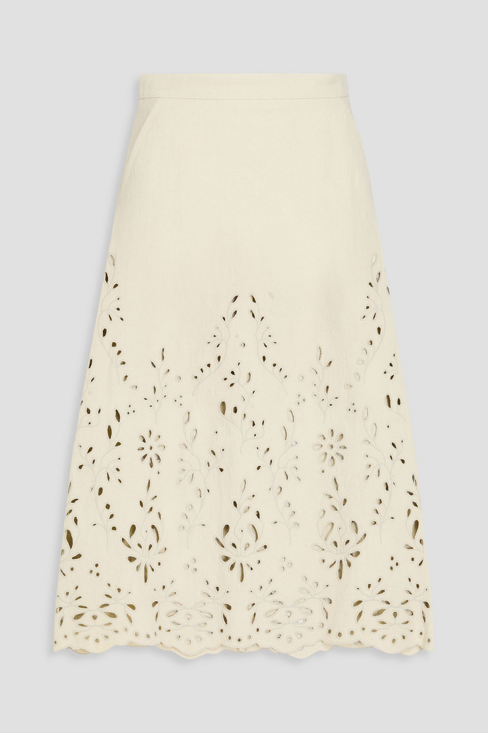 Chloé Broderie Anglaise Hemp And Paper-blend Midi Skirt In Naturfarben