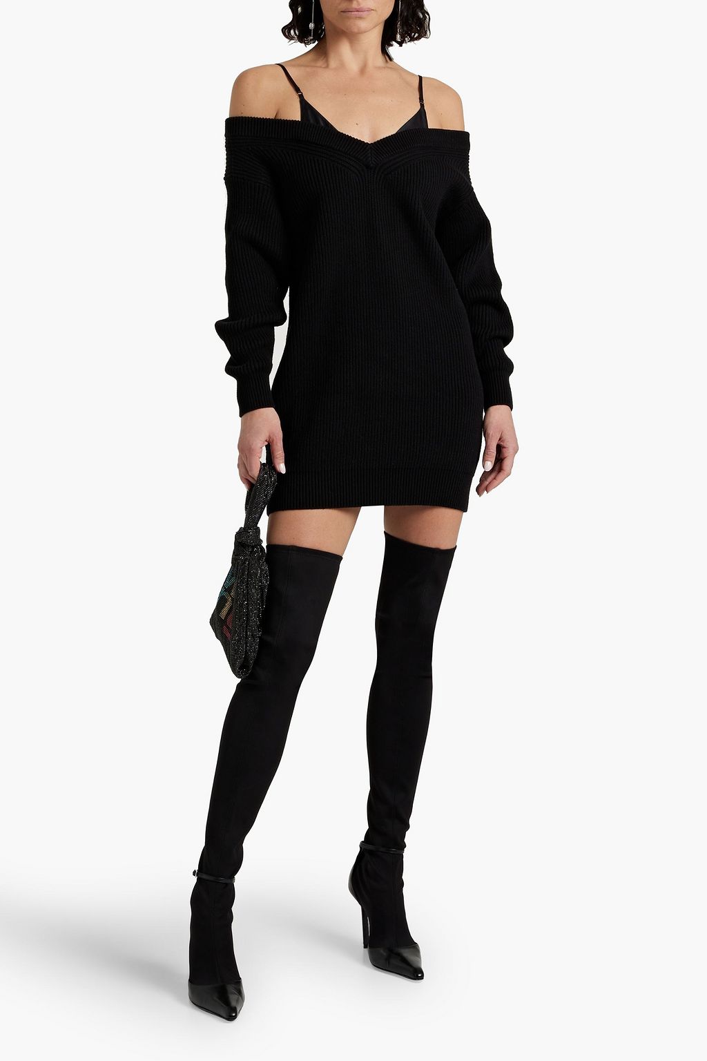 ALEXANDERWANG.T Minikleid aus Satin und einer gerippten Baumwollmischung mit Cut-outs