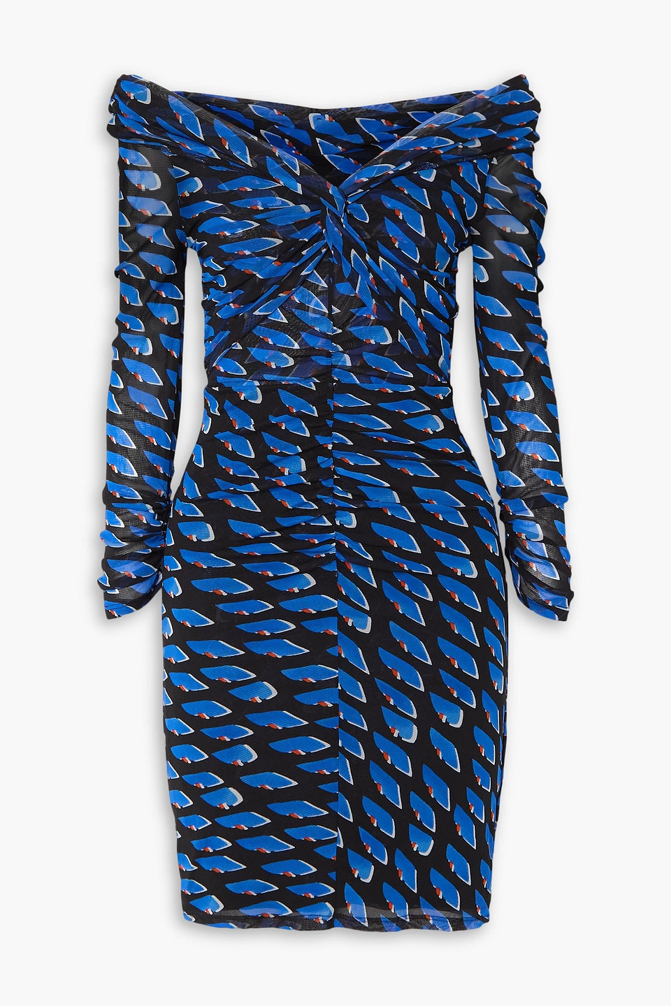 Diane Von Furstenberg Ganesa Off-the-shoulder Printed Mesh Mini Dress In Navy